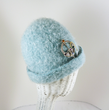 MB-01 Felted Aqua Wool Cloche Hat with Pin, Small